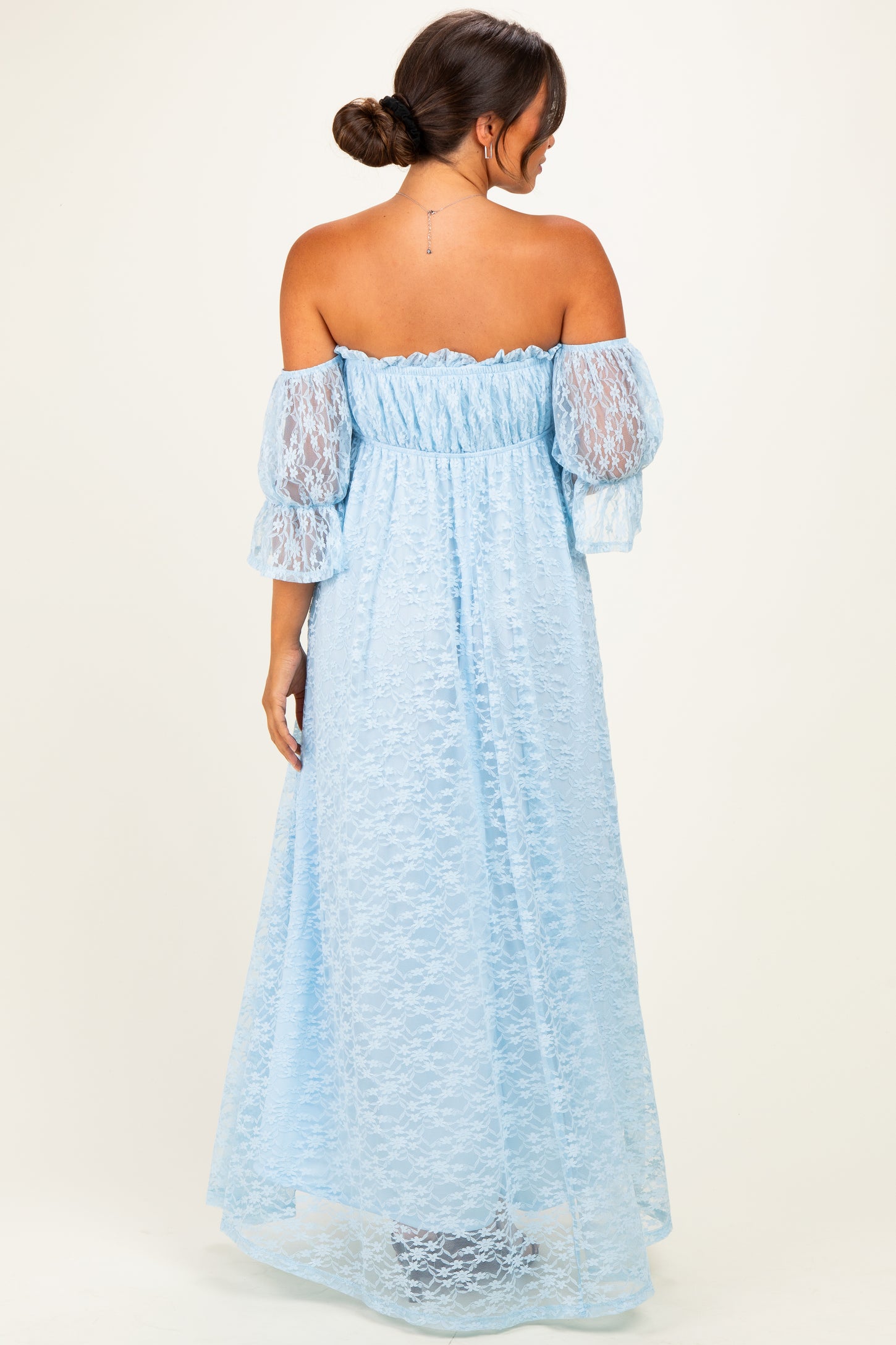 Light Blue Lace Off Shoulder Maternity Maxi Dress
