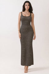 Black Beige Sleeveless Striped Maternity Maxi Dress