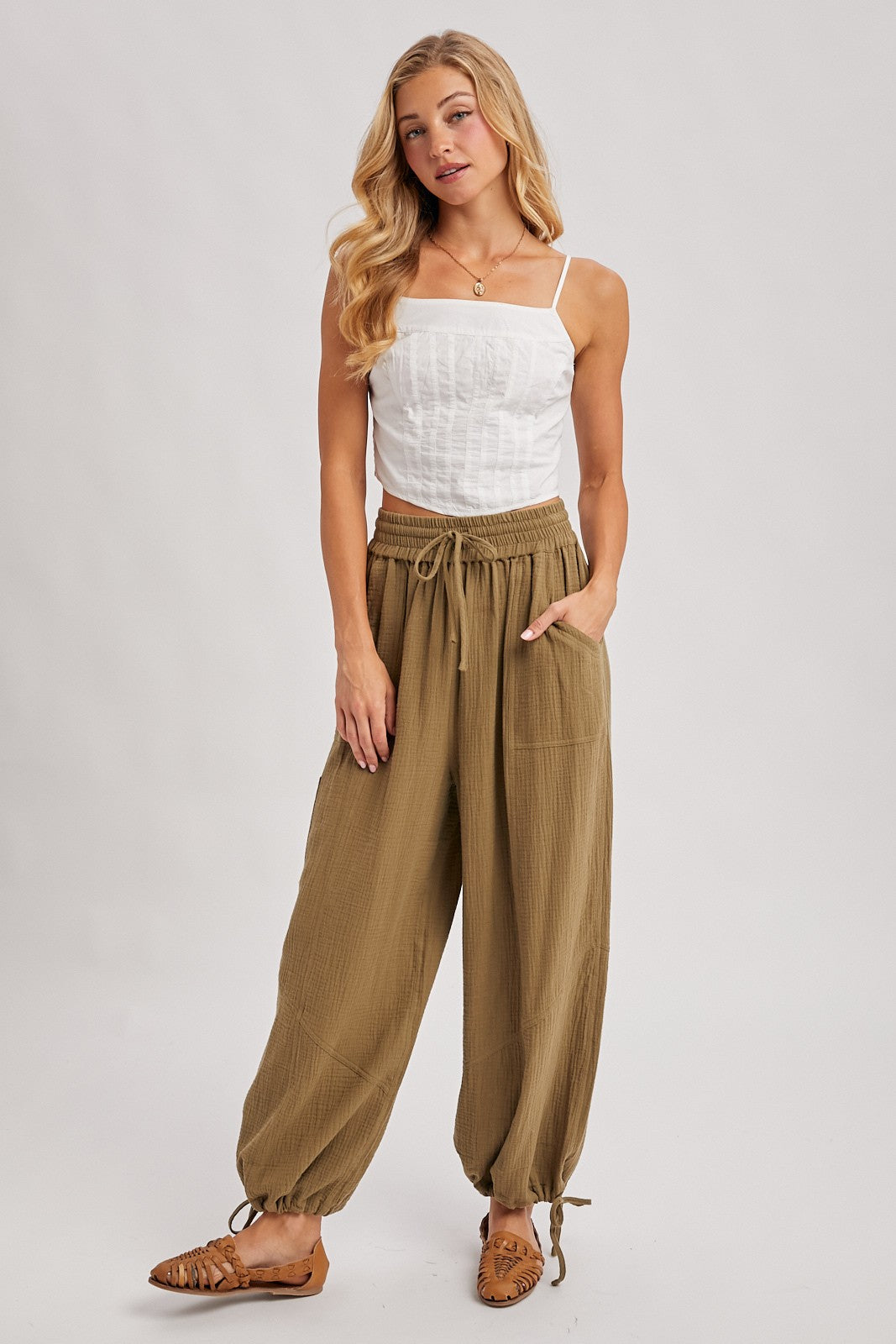 Olive Tie Hem Maternity Pants