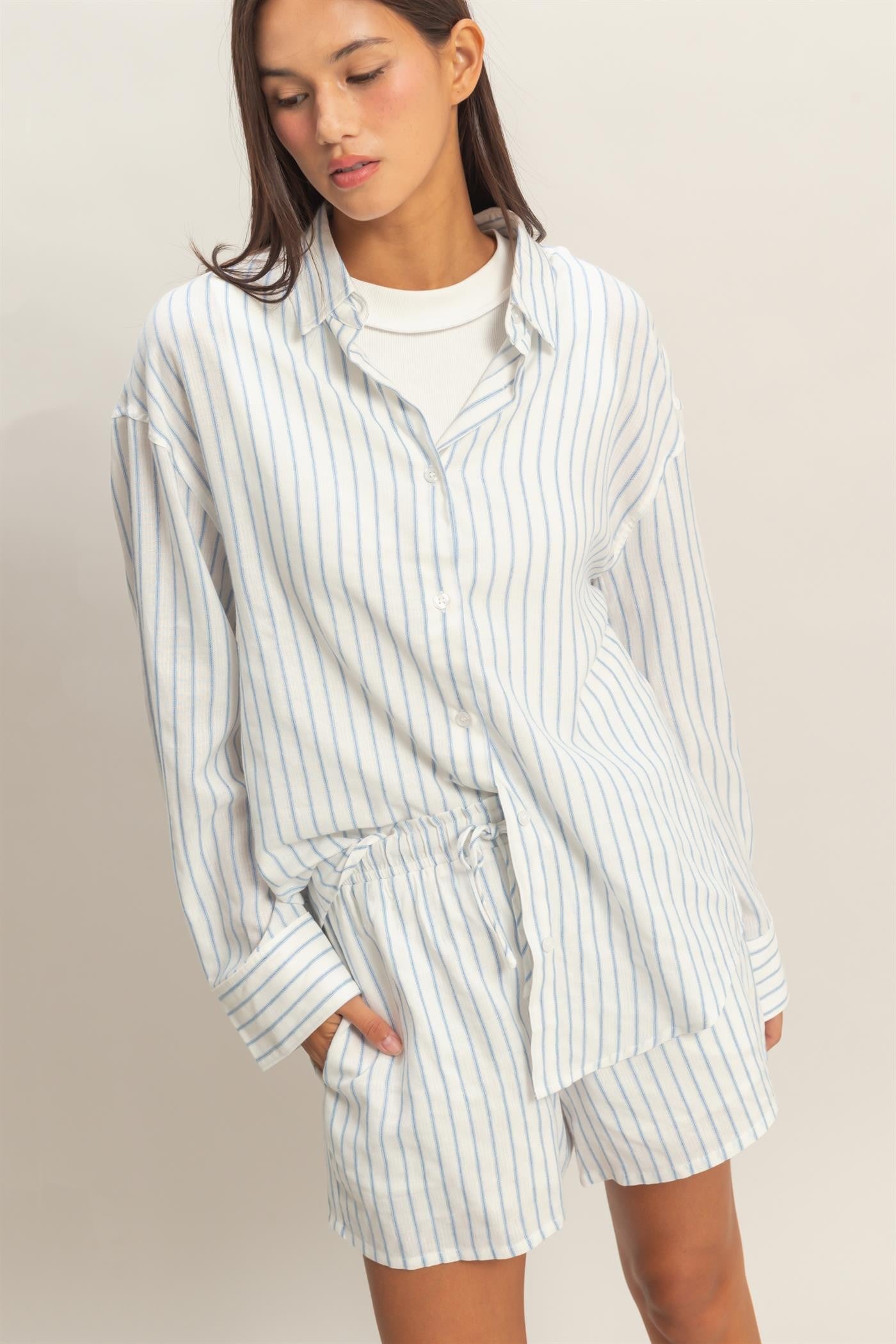 Blue Striped Button Down Maternity Shirt