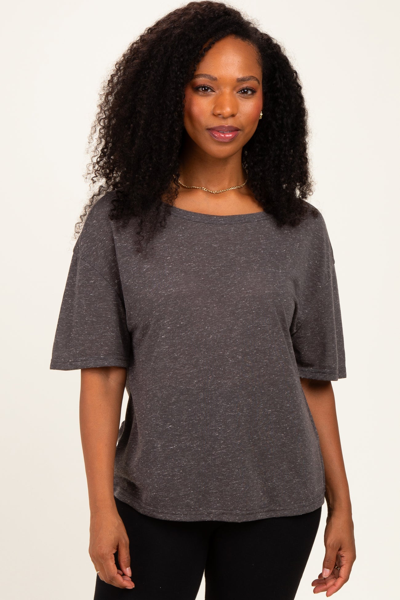 Black Charcoal Relaxed Fit Short Sleeve Top