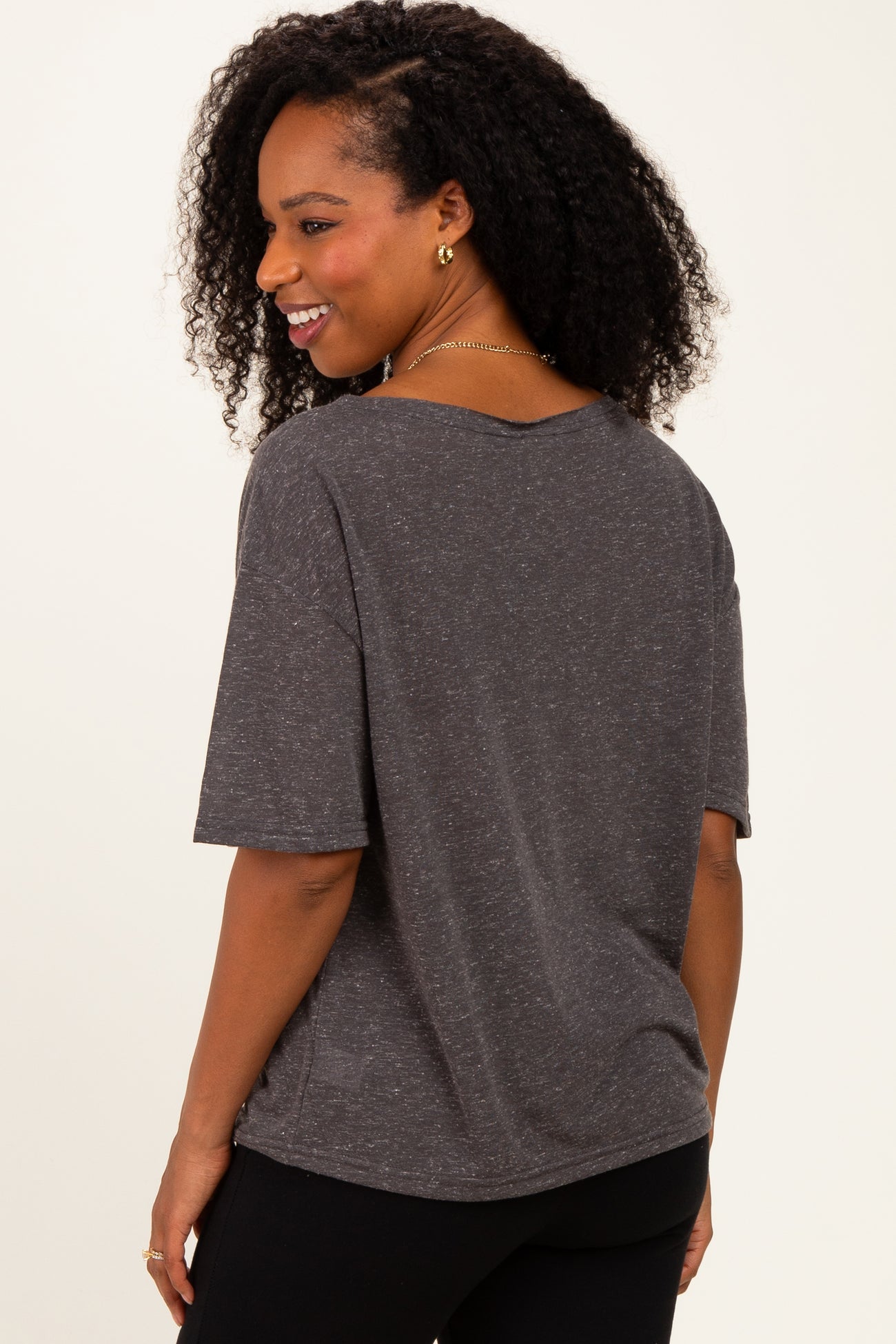 Black Charcoal Relaxed Fit Short Sleeve Top