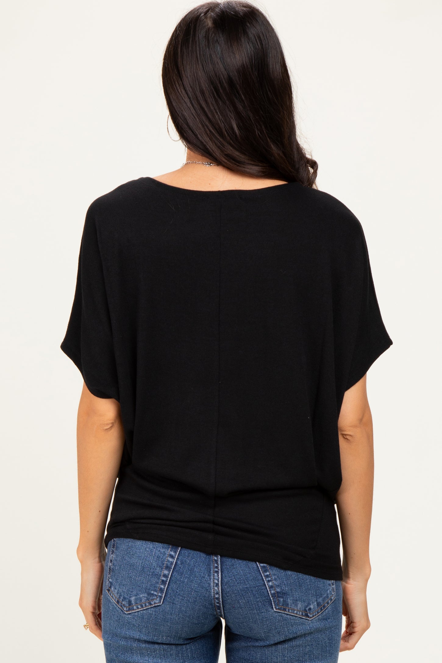 Black Dolman Sleeve Boat Neck Top