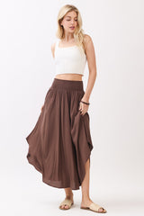 Chocolate Smocked Waist Rounded Hem Maternity Skirt