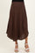 woman wearing a brown maternity maxi skirt with a smocked waist and flowy silhouette