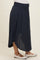 woman wearing a dark blue maternity maxi skirt with a smocked waist and asymmetrical hem