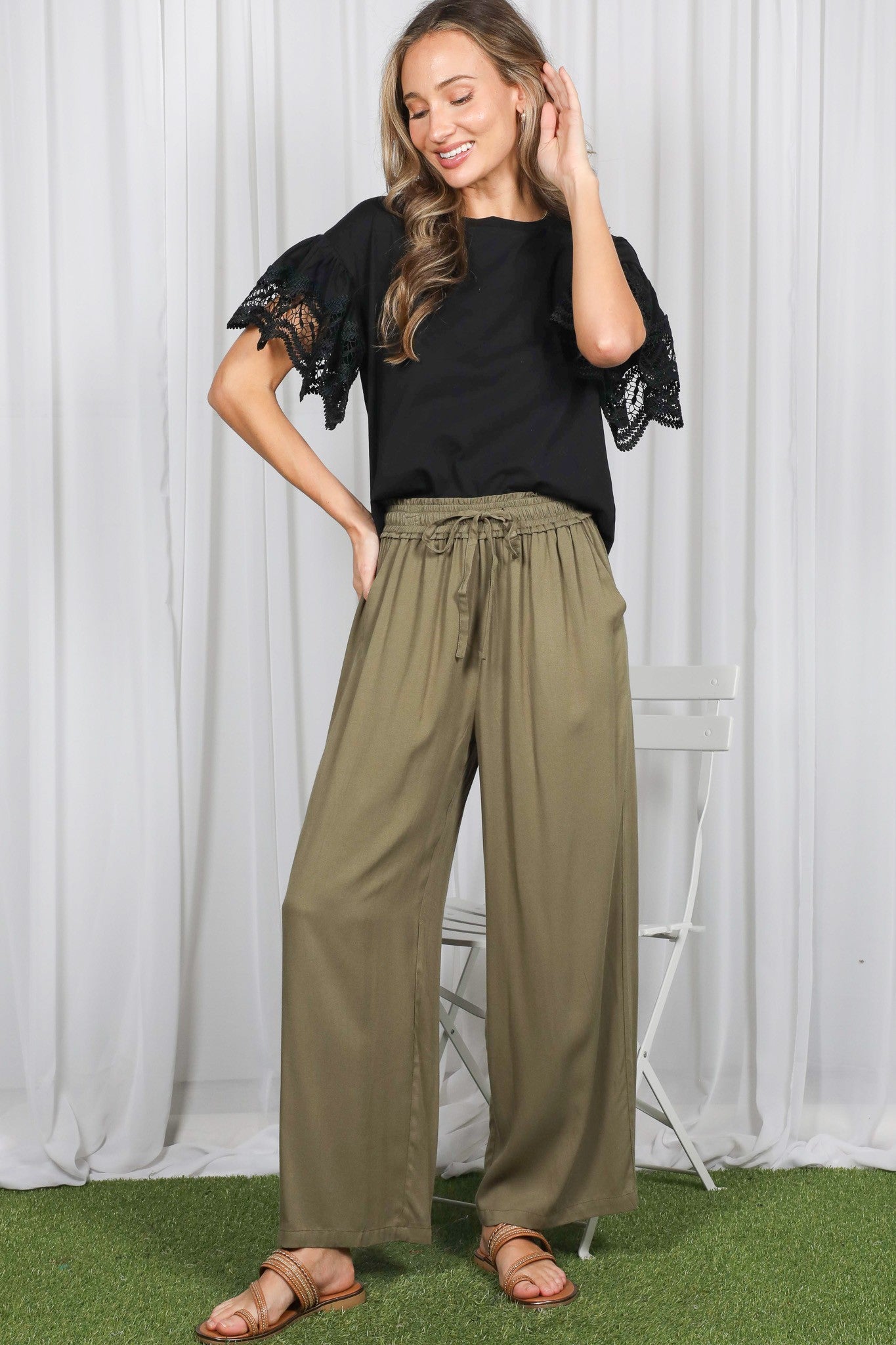 Olive Drawstring Waistband Pants