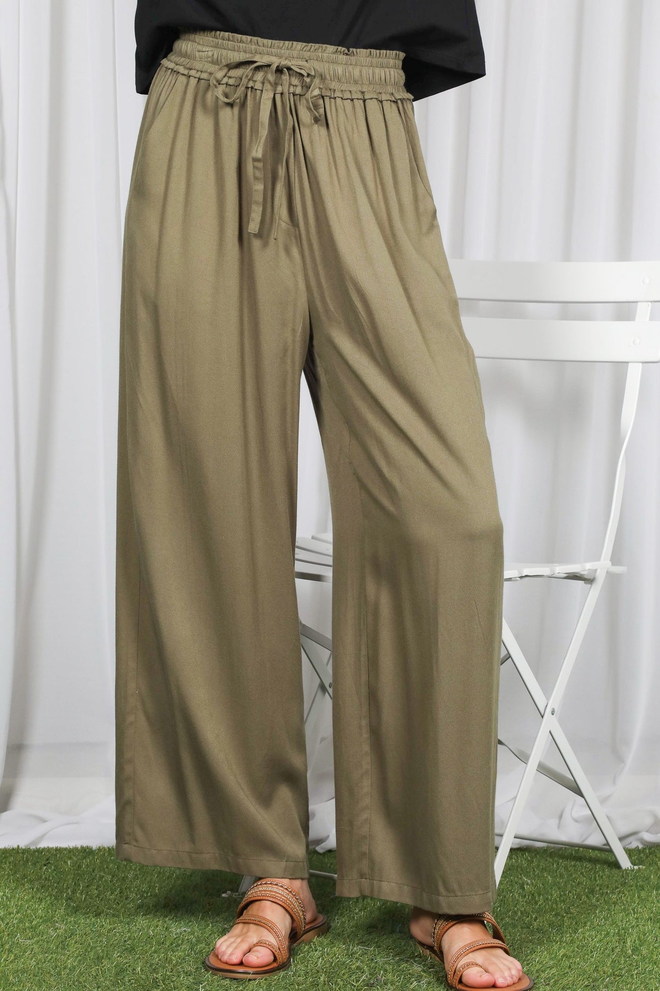 Olive Drawstring Waistband Pants