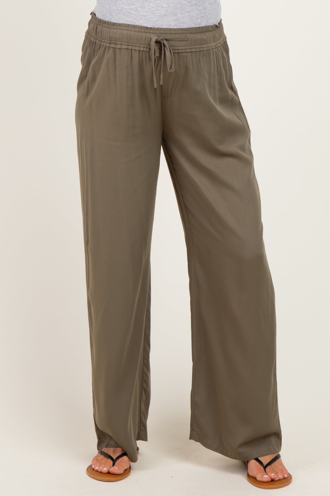 Olive Drawstring Waistband Maternity Pants