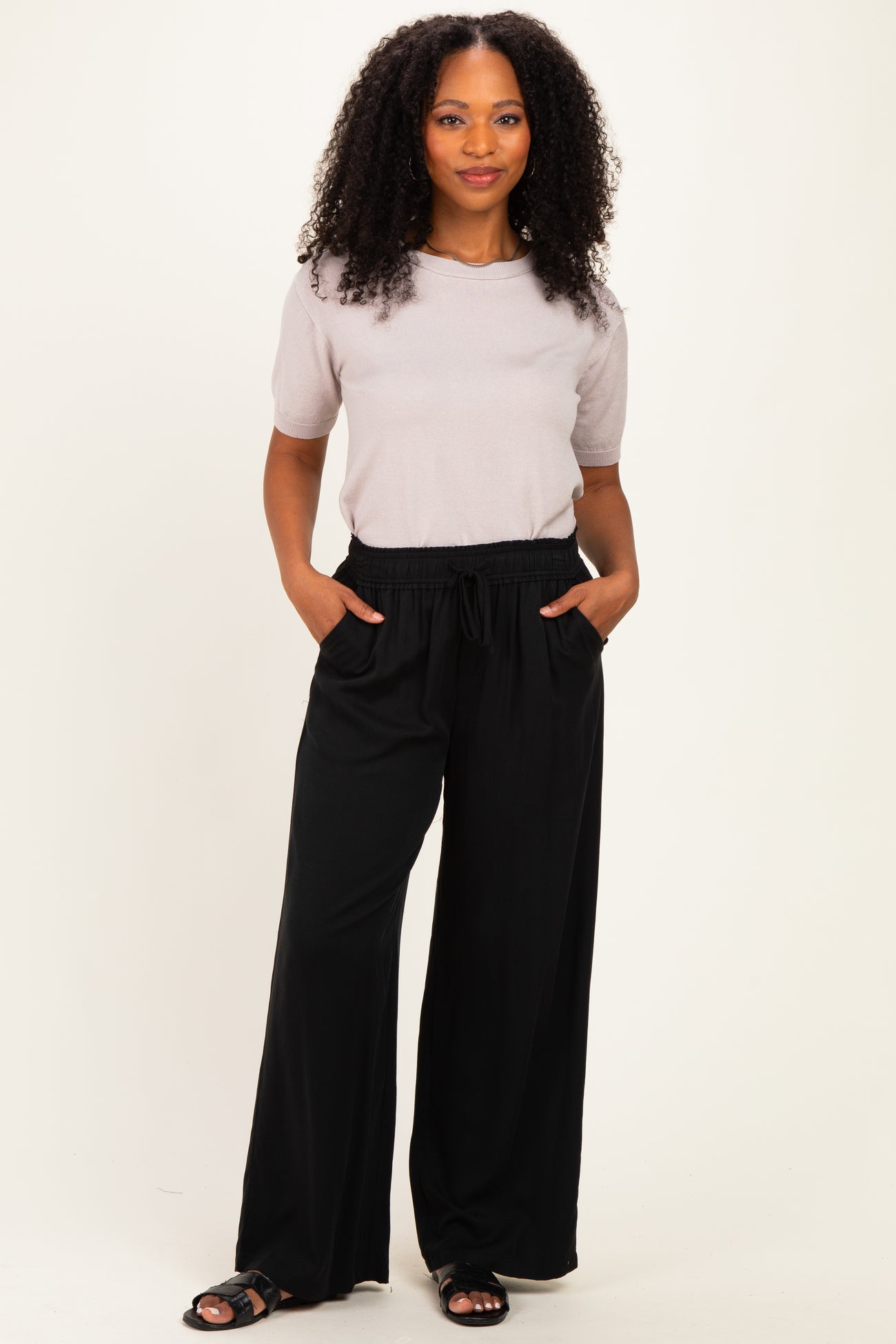 Black Drawstring Waistband Maternity Pants