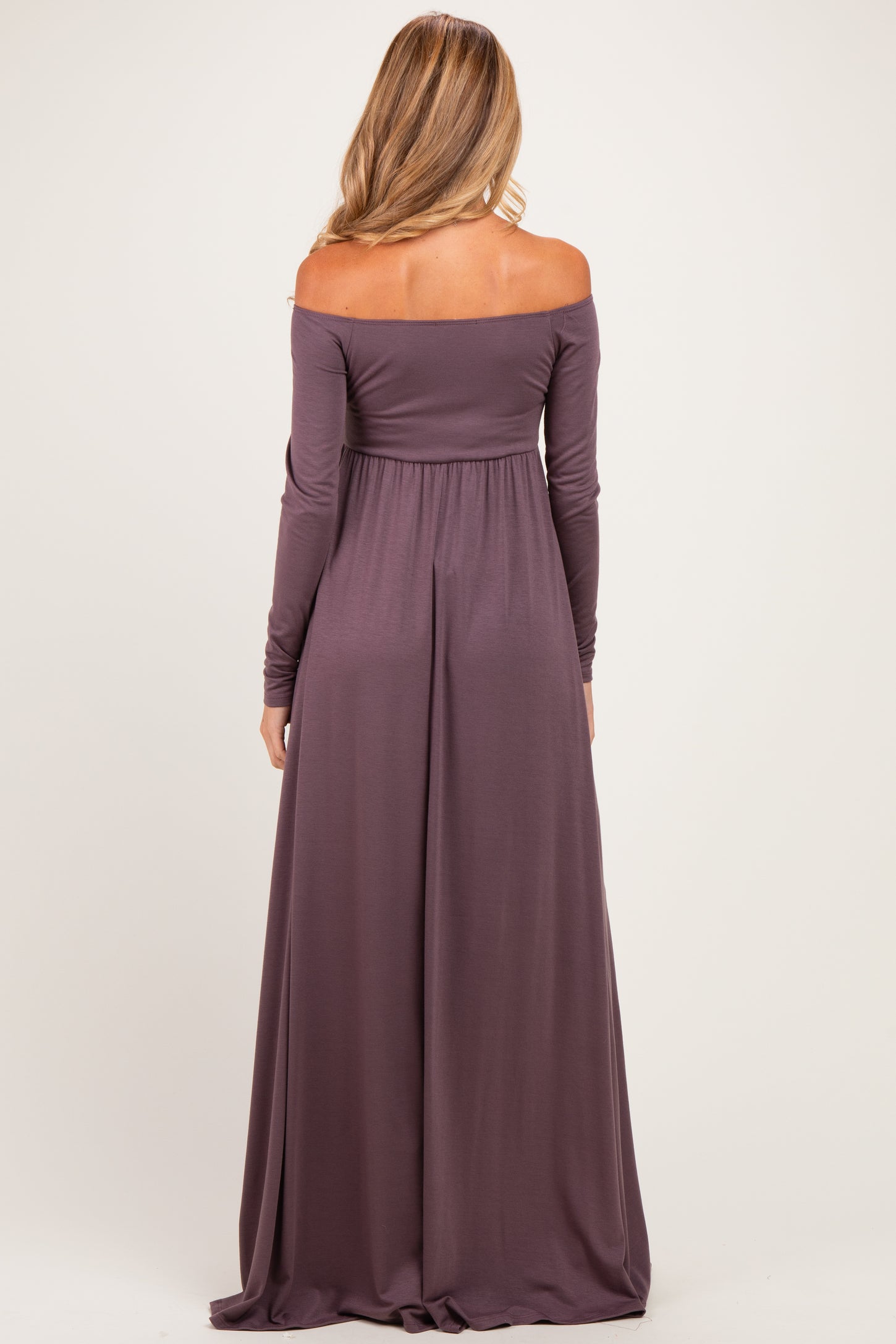 PinkBlush Purple Off Shoulder Maternity Maxi Dress
