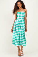 Green Gingham Strapless Maternity Midi Dress