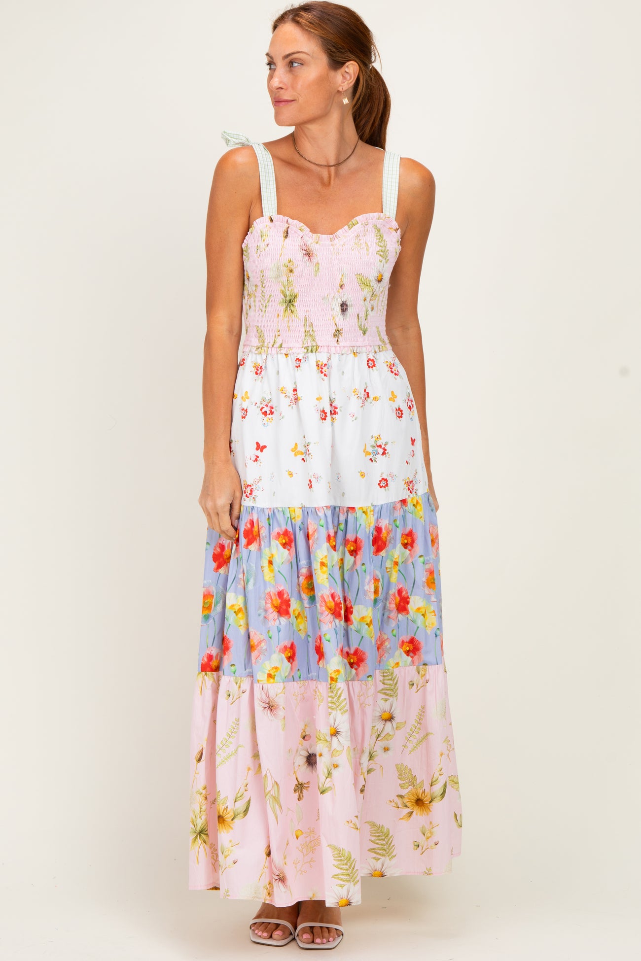 Floral Vintage Garden Maternity Tiered Maxi Dress