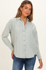 Sage Oversized Striped Button Down Long Sleeve Maternity Shirt