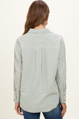 Sage Oversized Striped Button Down Long Sleeve Maternity Shirt