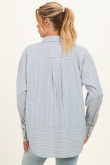 Blue Oversized Striped Button Down Long Sleeve Maternity Shirt