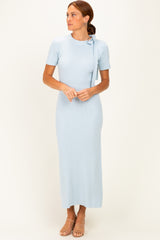 Sky Tie Neck Short Sleeve Knit Maternity Dress