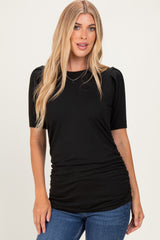 Black Ribbed Ruched Fitted Maternity Top