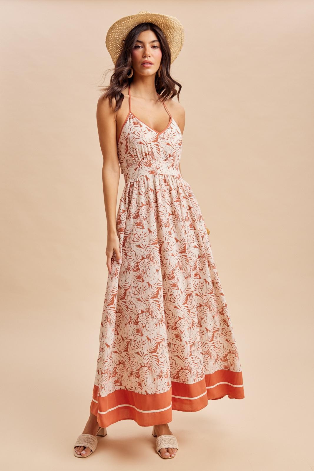 Terracotta Printed Cutout Tie Back Maternity Maxi Dress