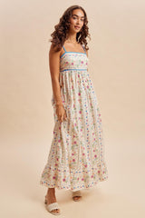 Creme Floral Sleeveless Maxi Dress