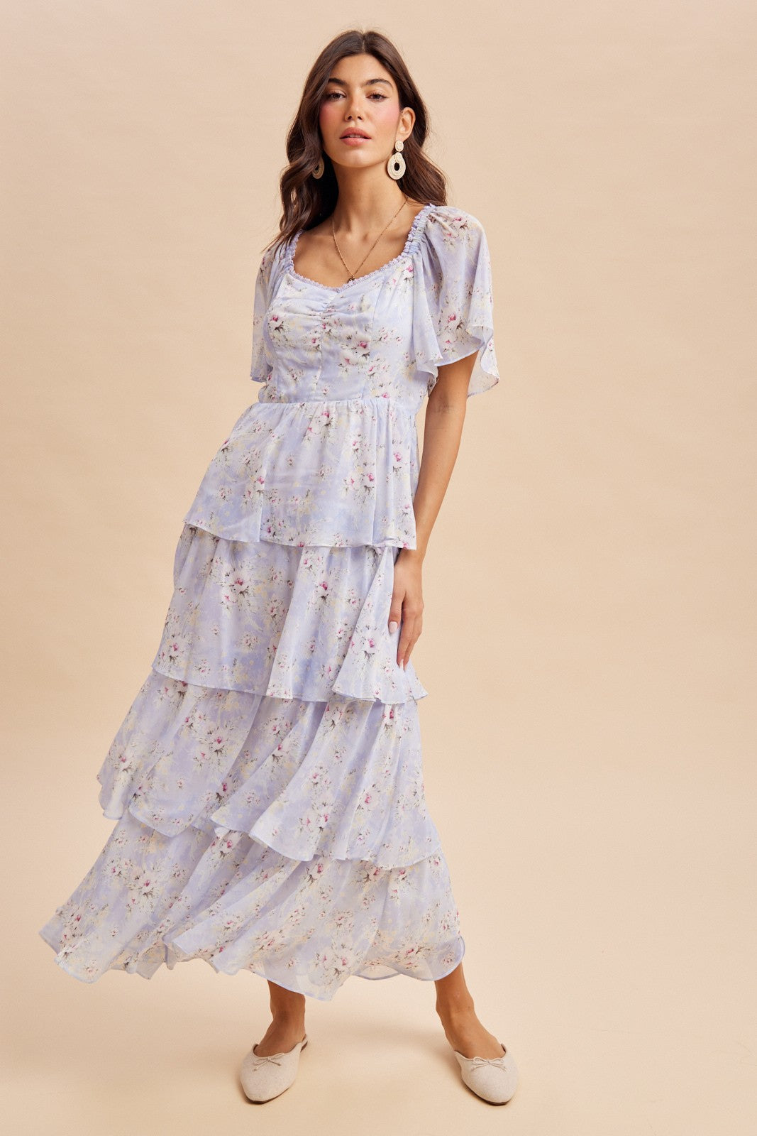 Periwinkle Floral Flounce Tiered Maternity Maxi Dress