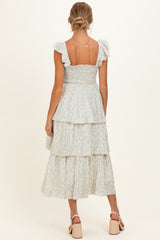 Ivory Floral Smocked Flowy Tier Maternity Midi Dress