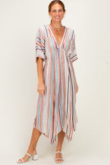 White Multi Printed Deep V-Neck Maternity Maxi Dress