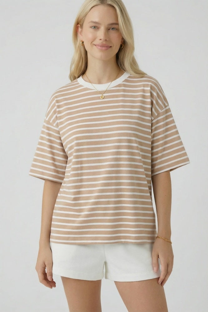 Tan Ivory Stripe Relaxed Fit Maternity Tee