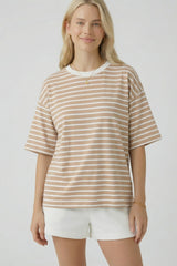 Tan Ivory Stripe Relaxed Fit Maternity Tee