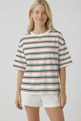 Green Multi Stripe Relaxed Maternity Tee