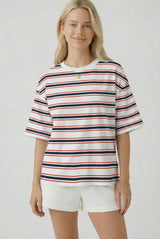 Navy Multi Stripe Relaxed Maternity Tee