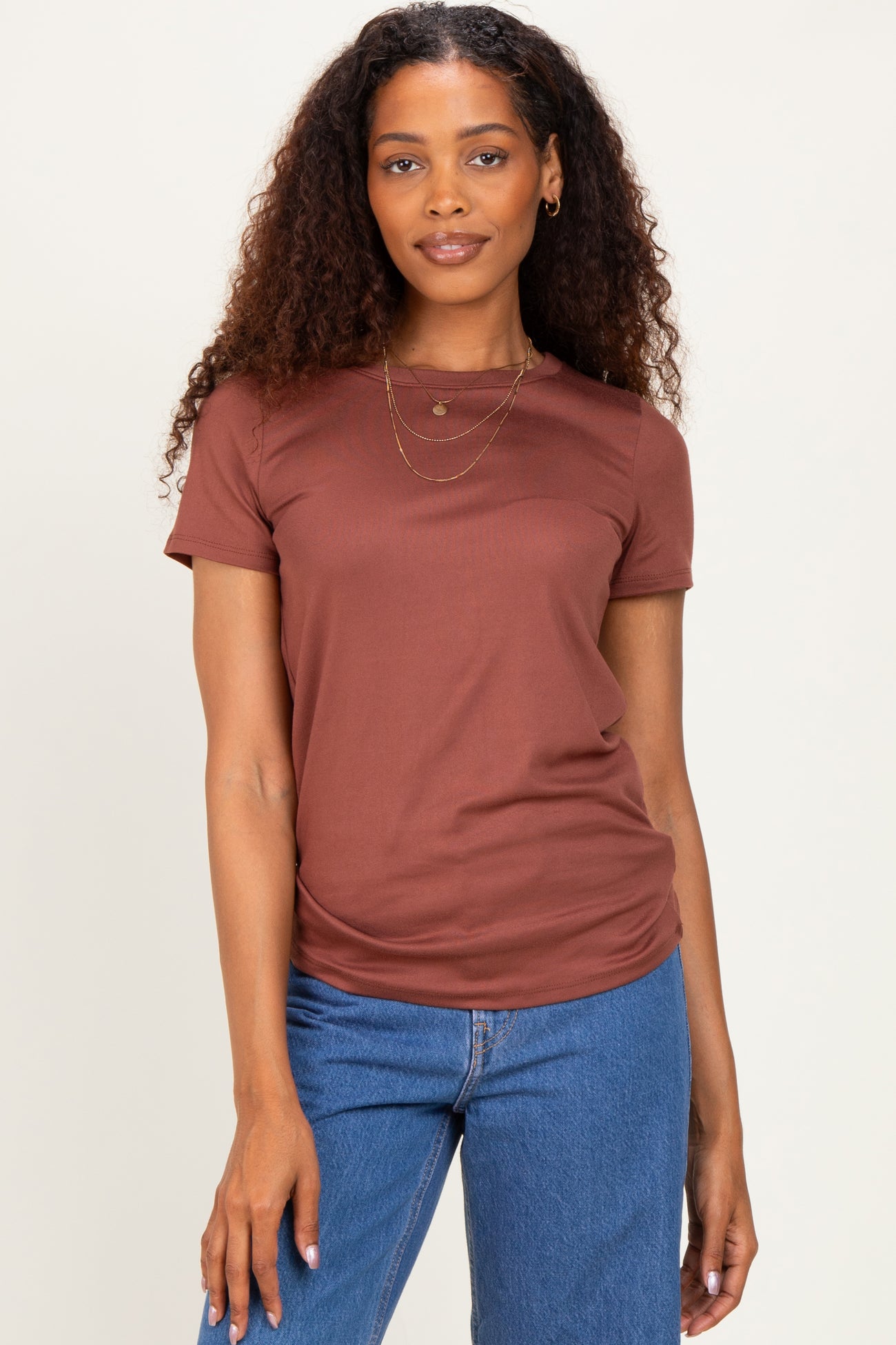 Rust Basic Crew Neck Maternity Tee
