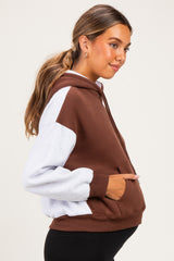 Brown Colorblock Maternity Pullover Hoodie