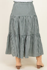 Olive Gingham Tiered Maternity Maxi Skirt