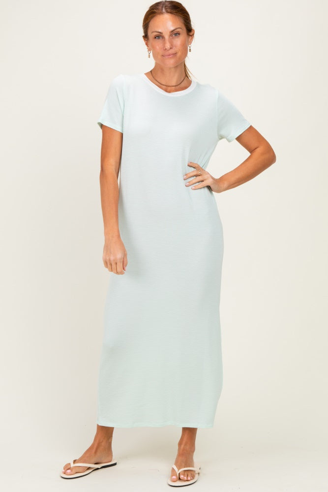 Ivory/ Mint Striped Short Sleeve Maternity Maxi Dress