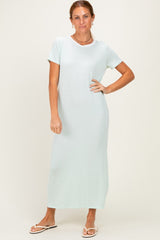 Ivory/ Mint Striped Short Sleeve Maternity Maxi Dress