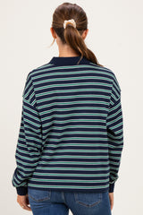 Navy Striped Long Sleeve Polo Maternity Top