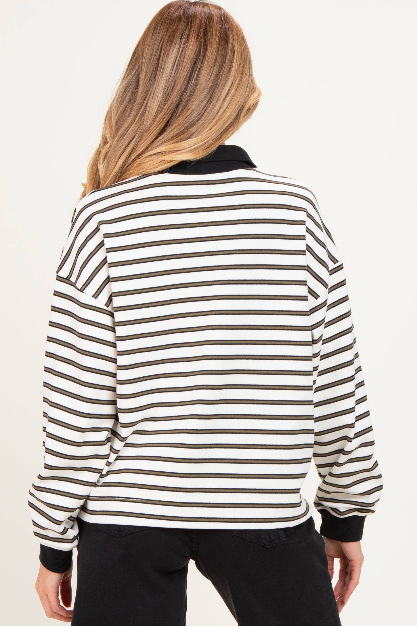 Ivory Striped Long Sleeve Polo Maternity Top