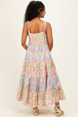 Pink Floral Colorblock Tiered Maternity Maxi Dress