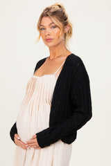 Black Dolman Sleeve Boho Cable Knit Maternity Cardigan