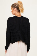Black Dolman Sleeve Boho Cable Knit Maternity Cardigan