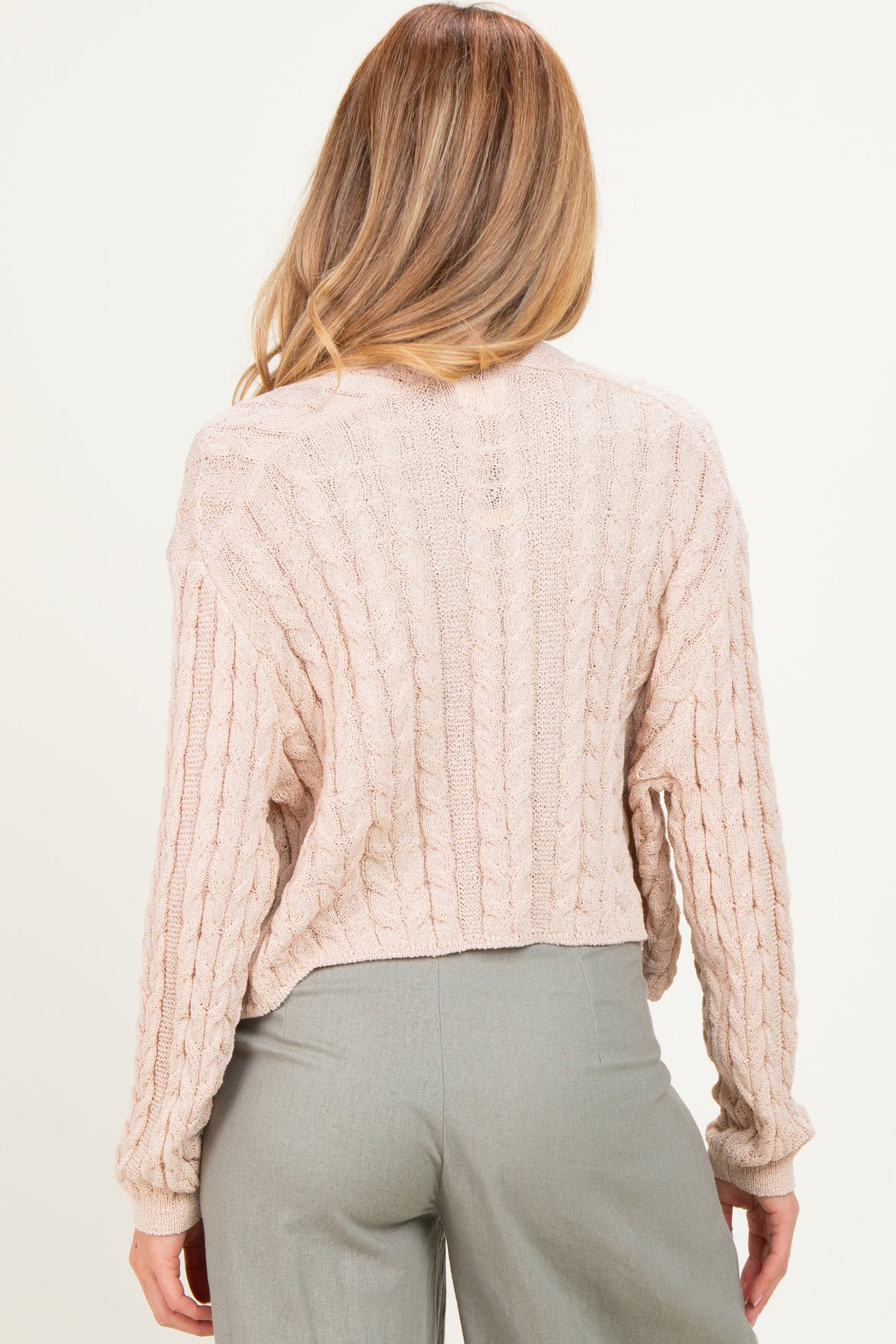 Beige Dolman Sleeve Boho Cable Knit Maternity Cardigan