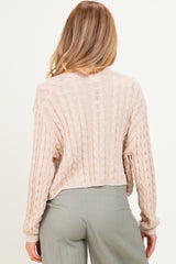 Beige Dolman Sleeve Boho Cable Knit Maternity Cardigan