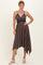 Navy Floral V-Neck Lace Trim Handkerchief Hem Dress