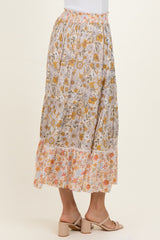 Lemon Mixed Floral Smocked Waist Maxi Skirt