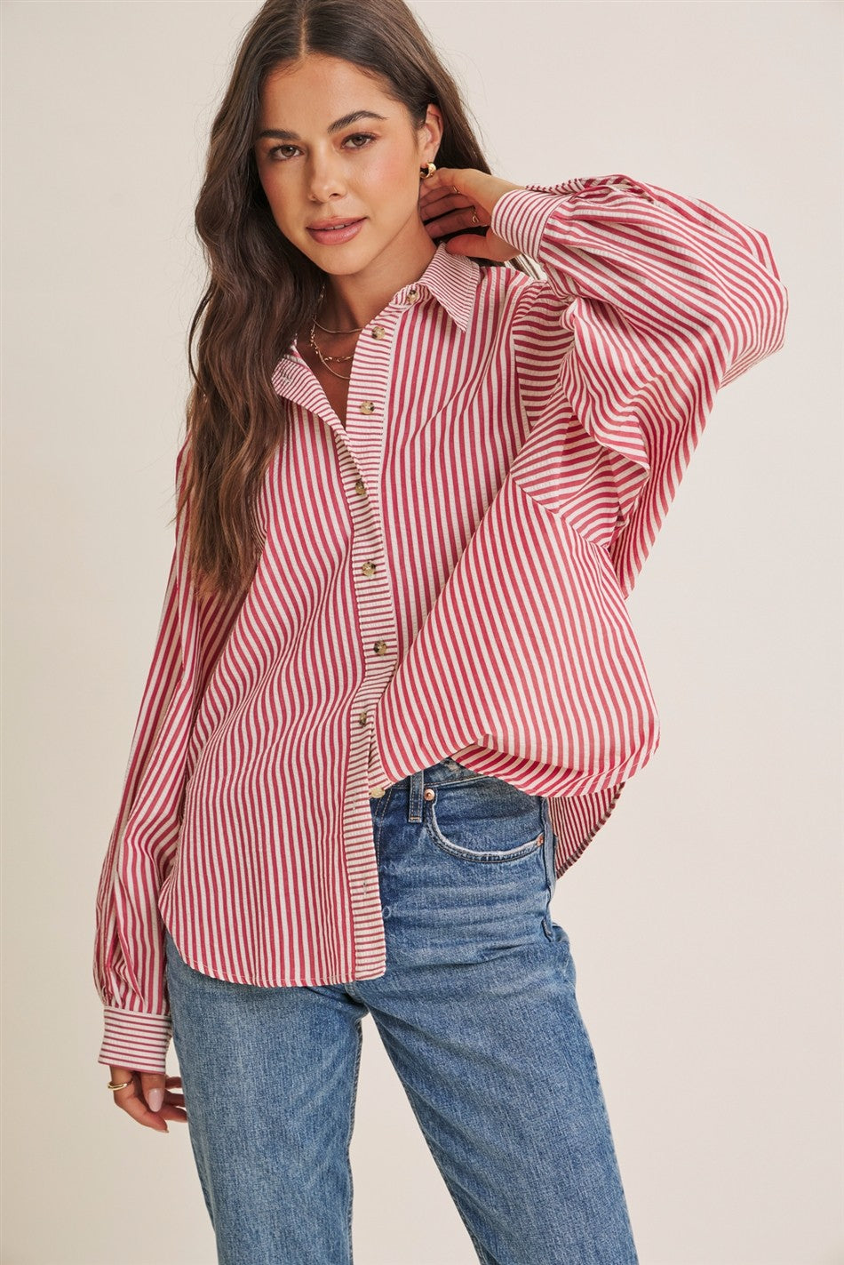 Brick Red  Drape Batwing Button-Down Maternity Shirt