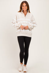 Beige Striped Snap Button Pullover