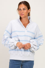 Heather Grey Striped Snap Button Pullover