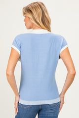 Light Blue Stripe Trim Maternity Collared Top
