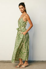 Sage Printed Waist Tie Maxi Dress